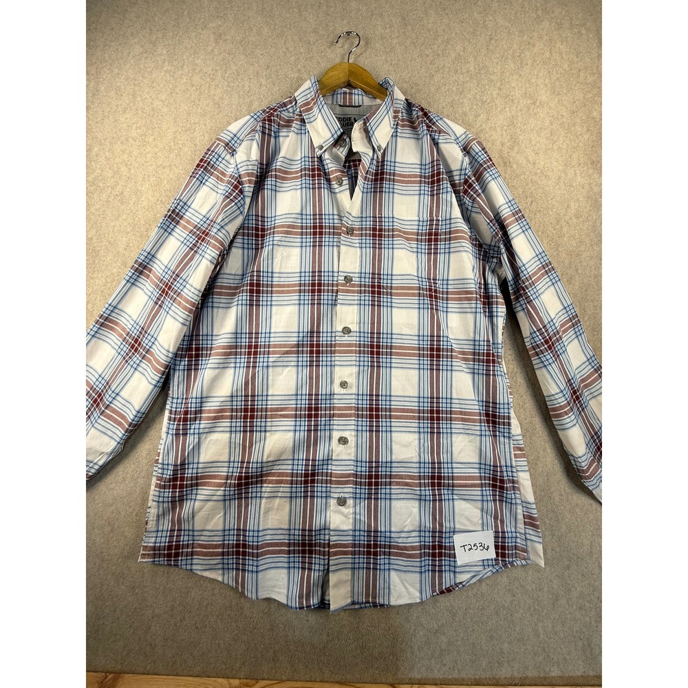 Eddie Bauer Mens TL Tall Plaid Button Down Shirt Long Sleeve Blue White Burgundy